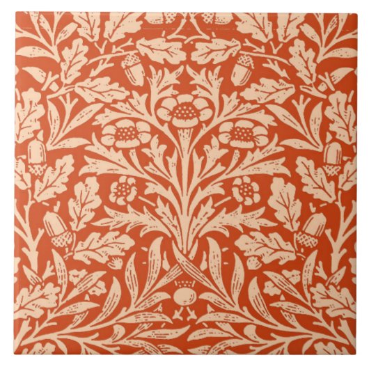 Art Nouveau Floral Damask, Light Mandarin Orange Fliese (Vorderseite)