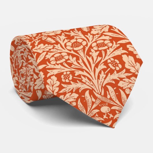 Art Nouveau Floral Damask, Light Mandarin Orange Krawatte (Gerollt)