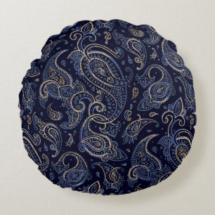 Art Nouveau Floral Denim Design Rundes Kissen