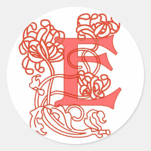 Art Nouveau Floral "E" Monogramm Runder Aufkleber