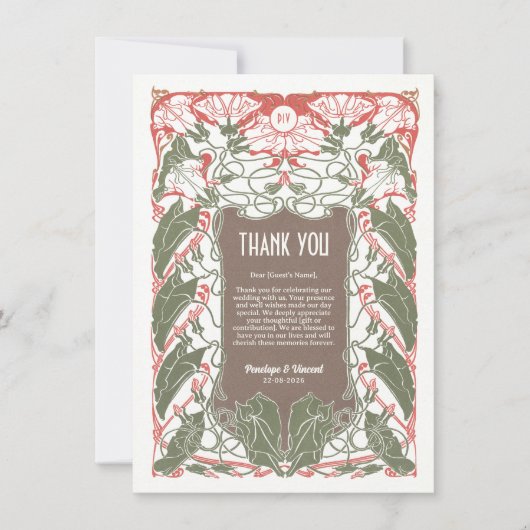 Art Nouveau Floral Elegante 2 Dankeskarte (Vorderseite)
