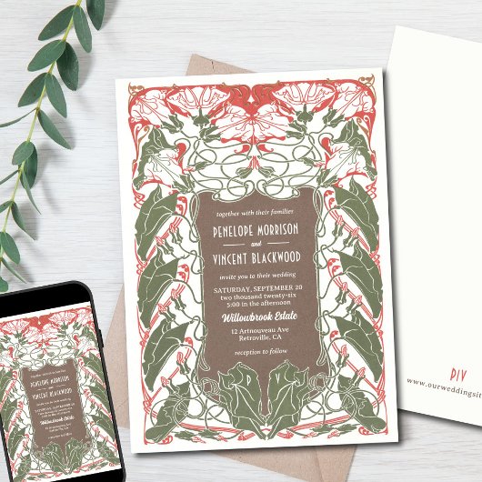 Art Nouveau Floral Elegante 2 Einladung