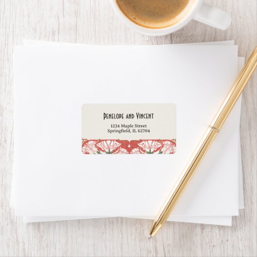 Art Nouveau Floral Elegante 2 Hochzeiten Adressaufkleber (Insitu)