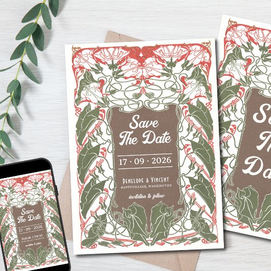 Art Nouveau Floral Elegante 2 Save the Date Einladung