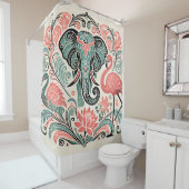 Art Nouveau Floral Elephant Pink Flamingos Duschvorhang (Beispiel)