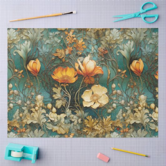 Art Nouveau Floral Fall Aquamarin Ephemere Entdeck Seidenpapier (Basteln)