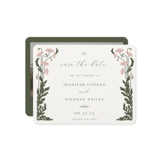 Art Nouveau Floral Frame Foto Save The Date (Vorderseite/Rückseite Beispiel)