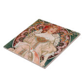 Art Nouveau Floral Frau Mucha Französisch Grün Fliese (Seite)