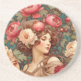 Art Nouveau Floral Frucht Frau Untersetzer