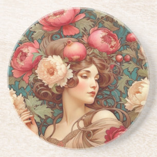 Art Nouveau Floral Frucht Frau Untersetzer