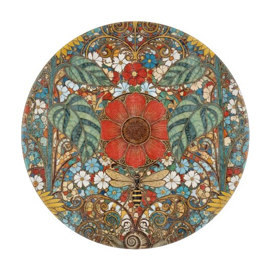 Art Nouveau Floral Garden – Sunflowers, Bee Schneidebrett (Vorderseite)