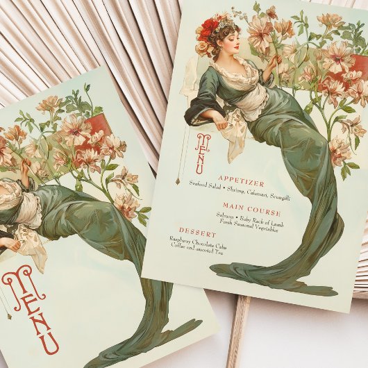 Art Nouveau Floral Goddess Menu Card Einladung