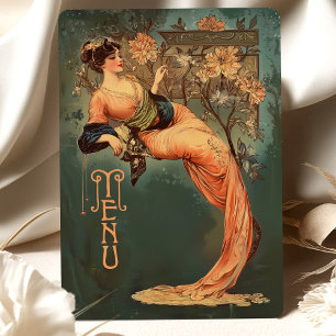 Art Nouveau Floral Goddess Menü Karte Aquamarines 