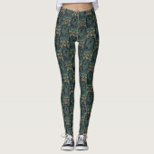 Art Nouveau Floral Gold & Green Leggings (Vorderseite)