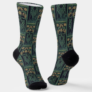 Art Nouveau Floral Gold & Green Socken