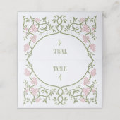 Art Nouveau Floral Green und Pink Wedding Platzkarte (Außenseite Aufgefaltet)