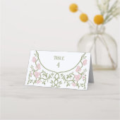 Art Nouveau Floral Green und Pink Wedding Platzkarte (Rückseite)