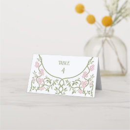 Art Nouveau Floral Green und Pink Wedding Platzkarte