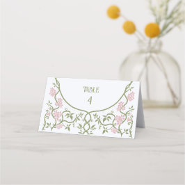 Art Nouveau Floral Green und Pink Wedding Platzkarte