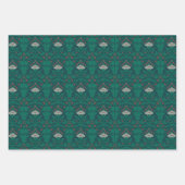 Art Nouveau Floral Green Weiß Rot Grau Geschenkpapier Set (Vorderseite 2)