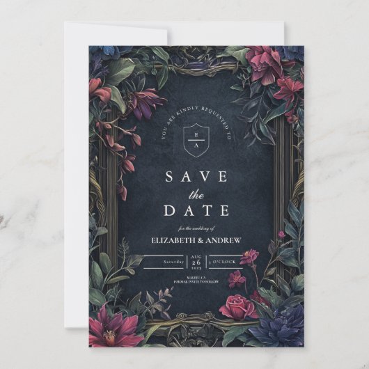 Art Nouveau Floral Halloween Hochzeit Save The Date (Vorderseite)