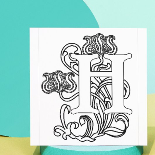 Art Nouveau Floral Initial H Gummistempel