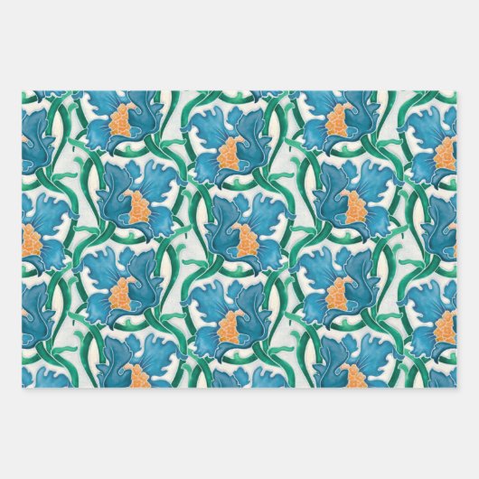 Art Nouveau Floral Majolica Muster Geschenkpapier Set (Vorderseite)