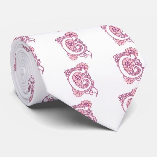Art Nouveau Floral Monogram C Krawatte (Gerollt)