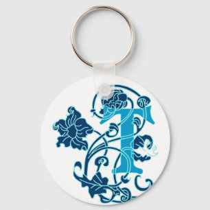 Art Nouveau Floral Monogram T Schlüsselanhänger