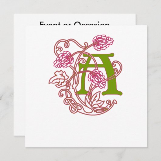 Art Nouveau Floral monogramm A Einladung (Vorne/Hinten)