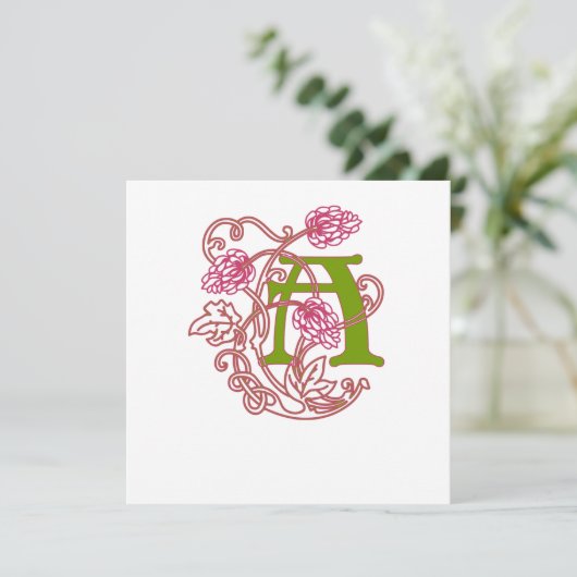 Art Nouveau Floral monogramm A Einladung (Stehend Vorderseite)