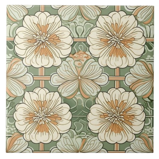 Art Nouveau Floral Pattern  Fliese (Vorderseite)
