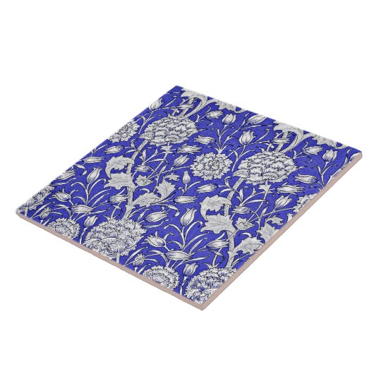Art Nouveau Floral Pattern, Indigo und Weiß, Fliese (Seite)