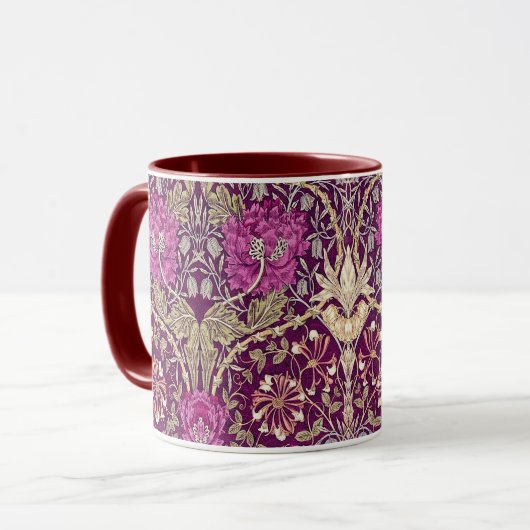 Art Nouveau Floral, Plum, Beige und Maroon Tasse (Vorderseite Links)
