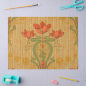 Art nouveau floral poppy red gold green elegant seidenpapier (Basteln)