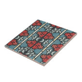 Art Nouveau Floral Red Blue Keramik Tile Fliese (Seite)