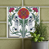 Art Nouveau Floral Rose Geometric Art Design Fliese