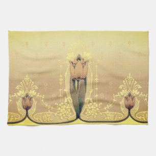 Art Nouveau floral tulip pink pink und gold elegan Geschirrtuch