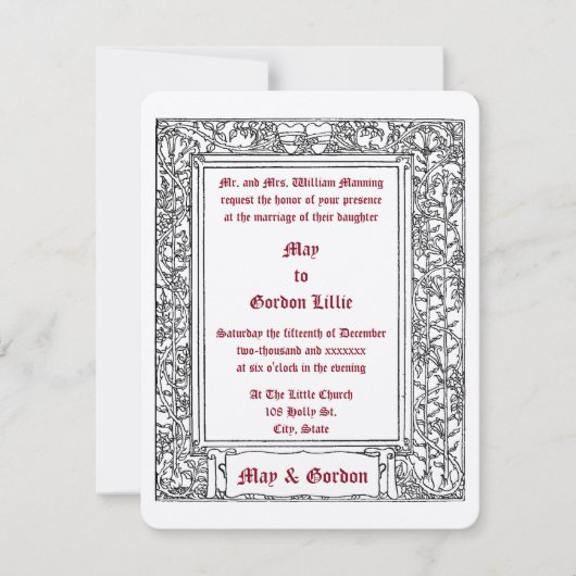 Art Nouveau Floral Vine Border & Hearts Wedding Einladung (Vorderseite)