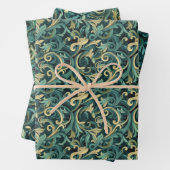 Art Nouveau Floral Vine Muster mit Aquamarin & grü Geschenkpapier Set (Beispiel)