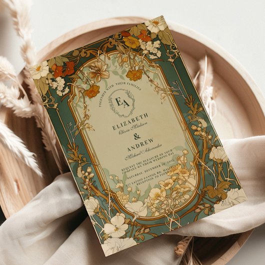 Art Nouveau Floral Wedding Celebration Einladung
