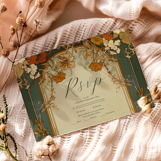 Art Nouveau Floral Wedding Celebration RSVP Karte
