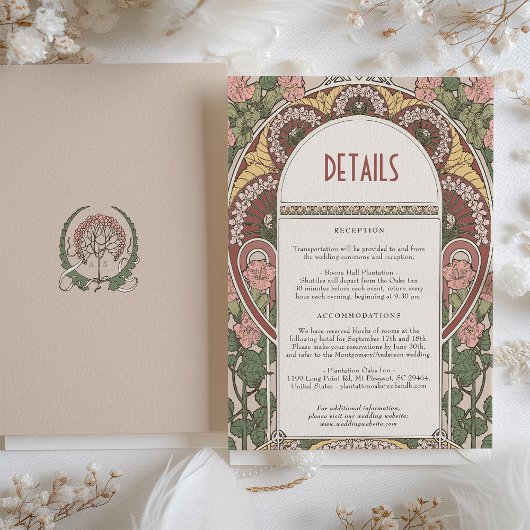 Art Nouveau Floral Wedding Details Eintrittskarte Einladung