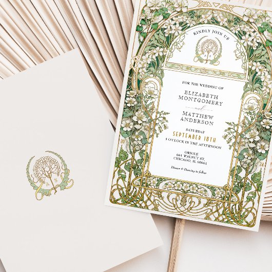 Art Nouveau Floral Wedding Einladung