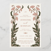 Art Nouveau Floral Wedding Folieneinladung (Vorderseite)