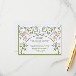 Art Nouveau Floral Wedding Green and Pink Begleitkarte