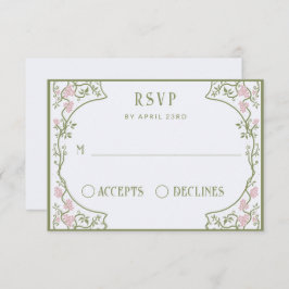 Art Nouveau Floral Wedding Green and Pink RSVP Karte