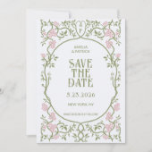 Art Nouveau Floral Wedding Green and Pink Save The Date (Vorderseite)