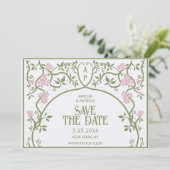 Art Nouveau Floral Wedding Green and Pink Save The Date (Stehend Vorderseite)