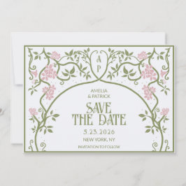 Art Nouveau Floral Wedding Green and Pink Save The Date